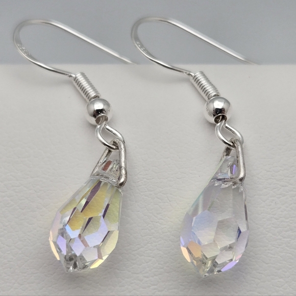 Aurora Borealis Crystal Drop Earrings Iridescent AB Dangle Petite - Picture 4 of 6